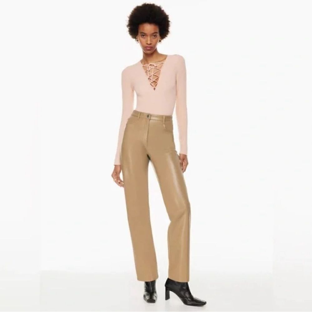 Aritzia Melina straight leg Pants Saville (Camel) Vegan faux Leather trousers 4